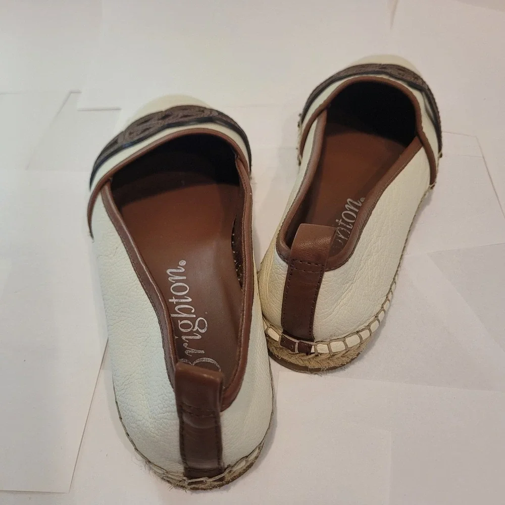 Brighton Cream‎ Leather Espadrille Flats Brown Braided Knot Detail Size 10M
